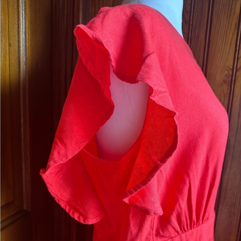 For Cynthia Linen/Viscose Blend Size Medium Red Maxi Dress - Picture 5 of 9